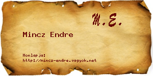 Mincz Endre névjegykártya